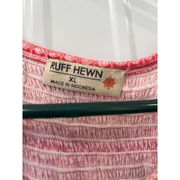 Ruff Hewn Blouse Size XL Flutter Sleeve Smocked Geometric Print Boho Pink Blue - Picture 3 of 6